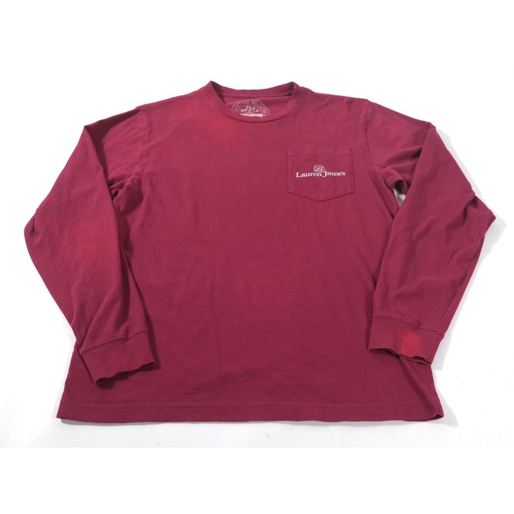 Lauren James Shirt Womens M Maroon Sunrise Riverside Long Sleeve Pocket Tee